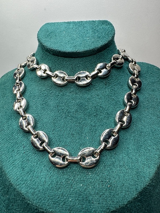 Jewelry - Puffy Mariner Link Silver Chain Necklace 22” Unisex Chunky Long Trendy Chain